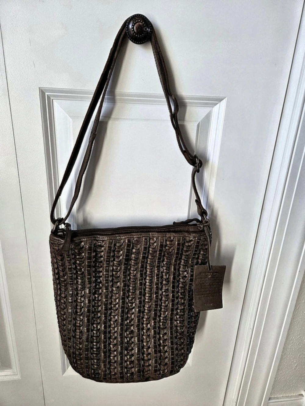 Latico Olive Woven Leather Crossbody Bag in Brown- NWT